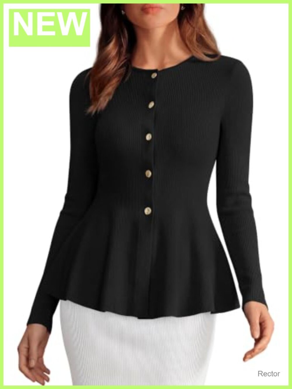 PRETTYGARDEN Lightweight Ribbed Knit Peplum Button Front Cardigan Sweater
